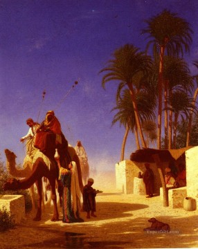  Arabian Oil Painting - Les Chameliers Buvant Le The Arabian Orientalist Charles Theodore Frere